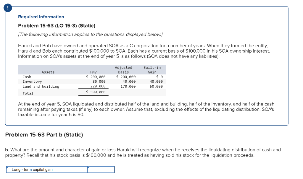 Required information Problem 15-63 (LO 15-3) (Static) [The following information applies to
