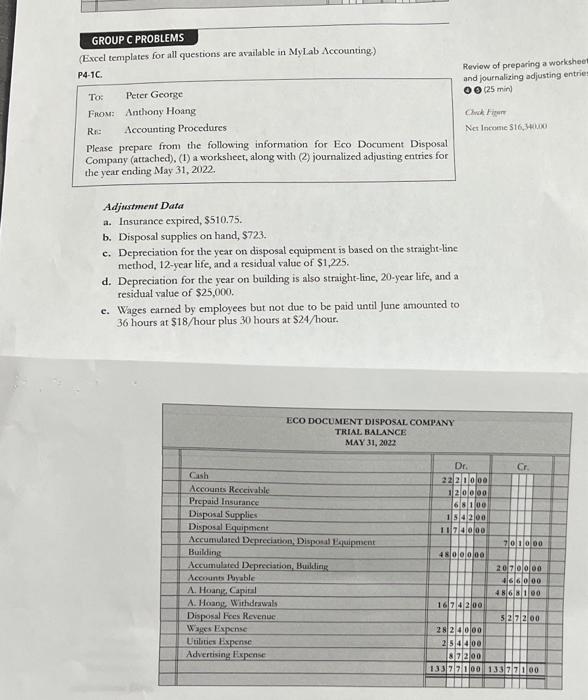 GROUP C PROBLEMS (Excel templates for all questions are available in MyLab