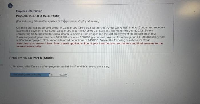 Required information Problem 15-48 (LO 15-3) (Static) [The following information applies to
