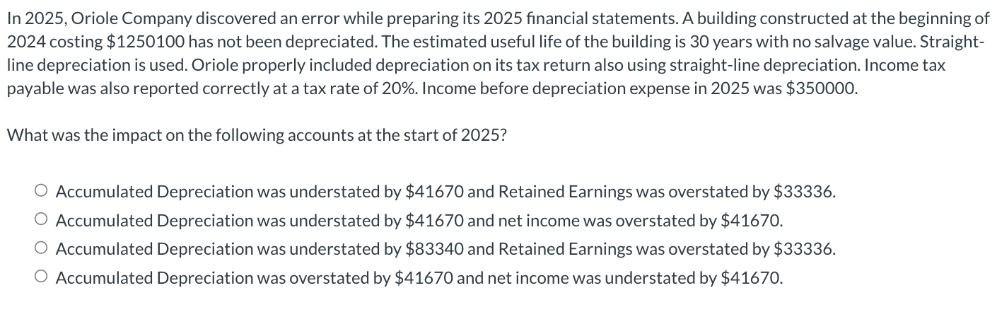 In 2025, Oriole Company discovered an error while preparing its 2025 financial