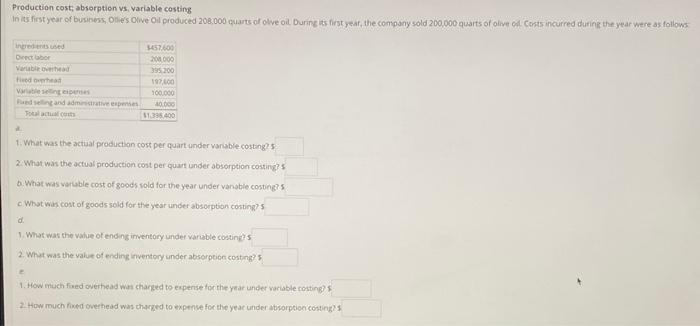 Ollie's Olive Oil produced 208,000 quarts of olive oil. During its first