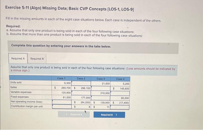 the missing amounts in each of the eight case situations below. Each