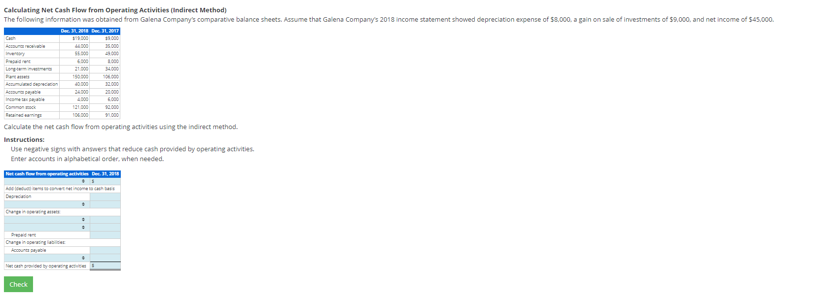 Calculating Net Cash Flow from Operating Activities (Indirect Method) The following information