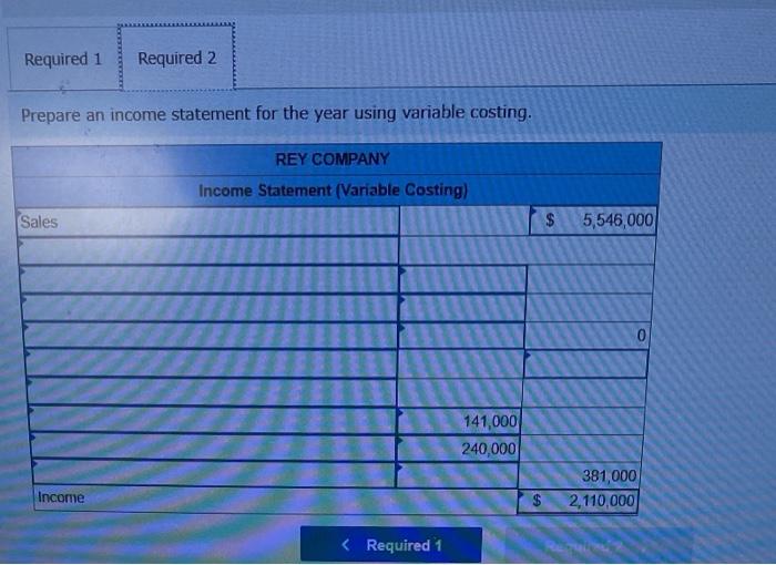 first year of operations follow. Direct materials Direct labor Variable overhead Fixed