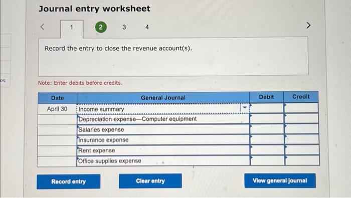 es Journal entry worksheet < 1 2 3 4 Record the entry