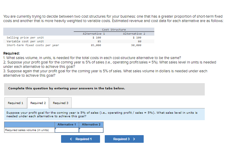 You are currently trying to decide between two cost structures for your