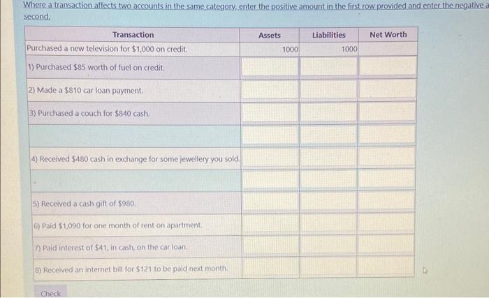 Where a transaction affects two accounts in the same category, enter the