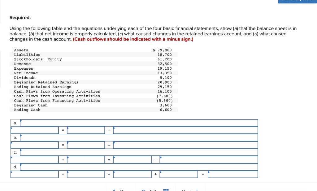 Required: Using the following table and the equations underlying each of the