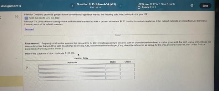 Assignment 4 Question 6, Problem 4-34 (alt1) Part 1 of 19 HW