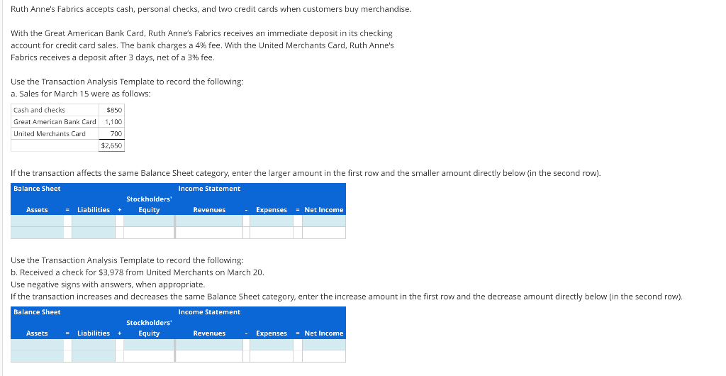 Ruth Anne's Fabrics accepts cash, personal checks, and two credit cards when