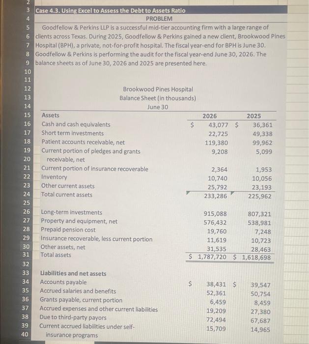 3 Case 4.3. Using Excel to Assess the Debt to Assets Ratio