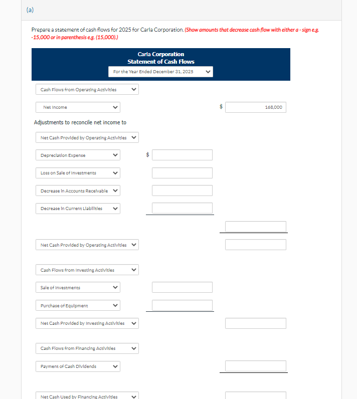 comparative balance sheets for Carla Corporation for the last two years at