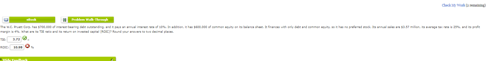 Check My Work (2 remaining) eBook Problem Walk-Through The W.C. Pruett Corp.