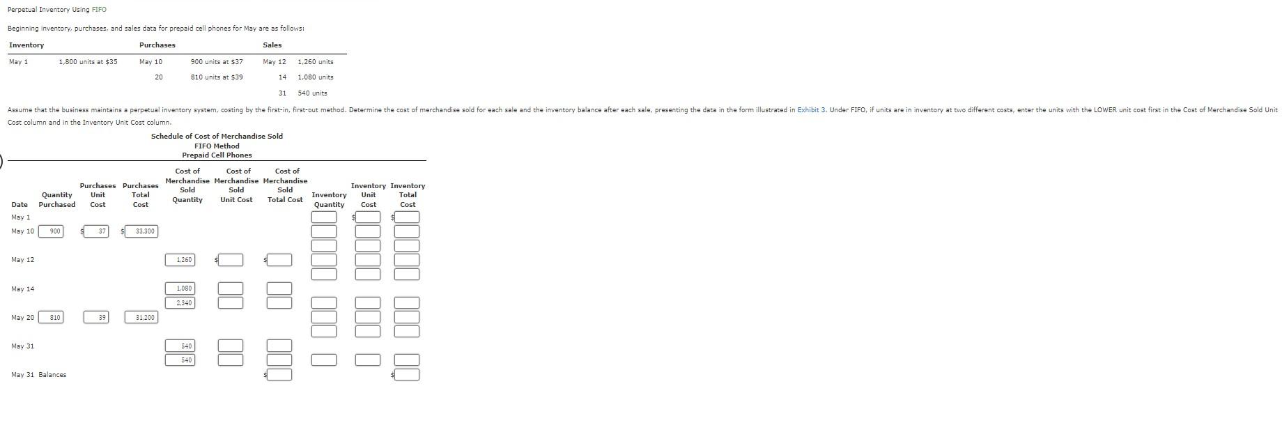 Perpetual Inventory Using FIFO Beginning inventory, purchases, and sales data for prepaid