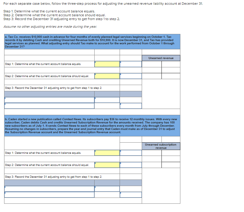 For each separate case below, follow the three-step process for adjusting the