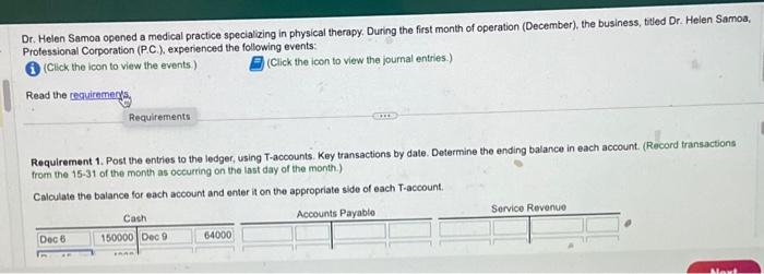 Dr. Helen Samoa opened a medical practice specializing in physical therapy. During