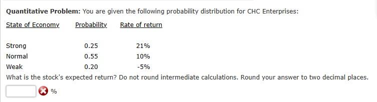 Quantitative Problem: You are given the following probability distribution for CHC Enterprises: