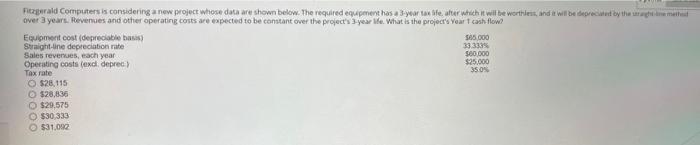 Fitzgerald Computers is considering a new project whose data are shown below.