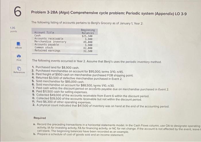 1.35 6 points Problem 3-28A (Algo) Comprehensive cycle problem: Periodic system (Appendix)