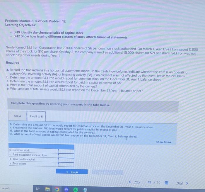 of capital stock 3-12 Show how issuing different classes of stock affects