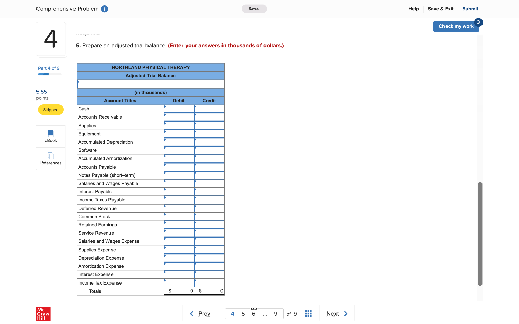 Comprehensive Problem Saved 4 5. Prepare an adjusted trial balance. (Enter your
