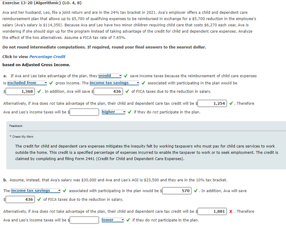 Exercise 13-20 (Algorithmic) (LO. 4, 8) Ava and her husband, Leo, file