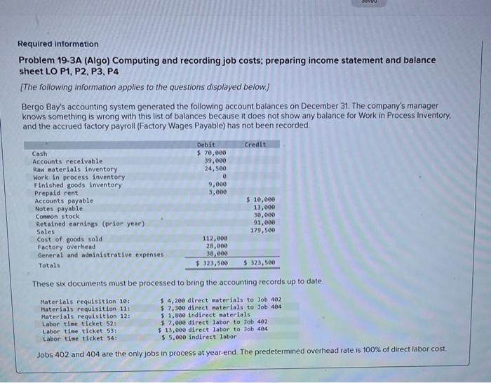 Davey Required information Problem 19-3A (Algo) Computing and recording job costs; preparing
