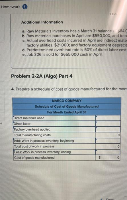 Company shows the following costs for three jobs worked on in April.