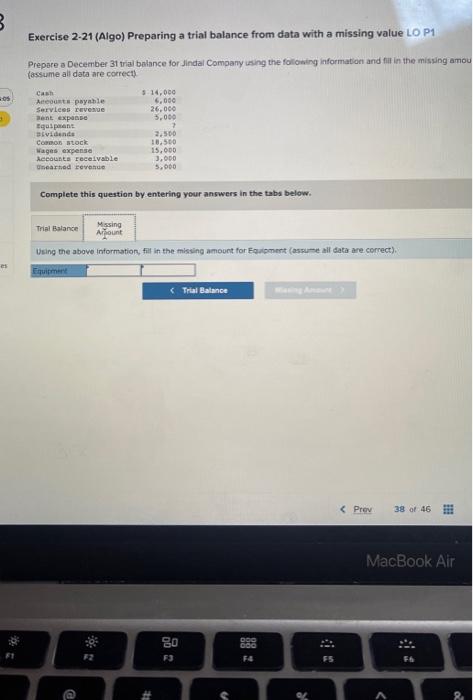 value LO P1 Prepare a December 31 trial balance for Jindal Company