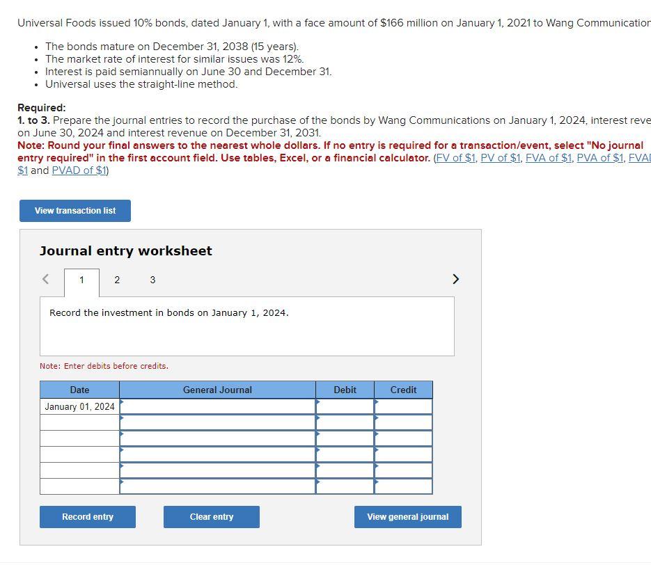 Universal Foods issued 10% bonds, dated January 1, with a face amount