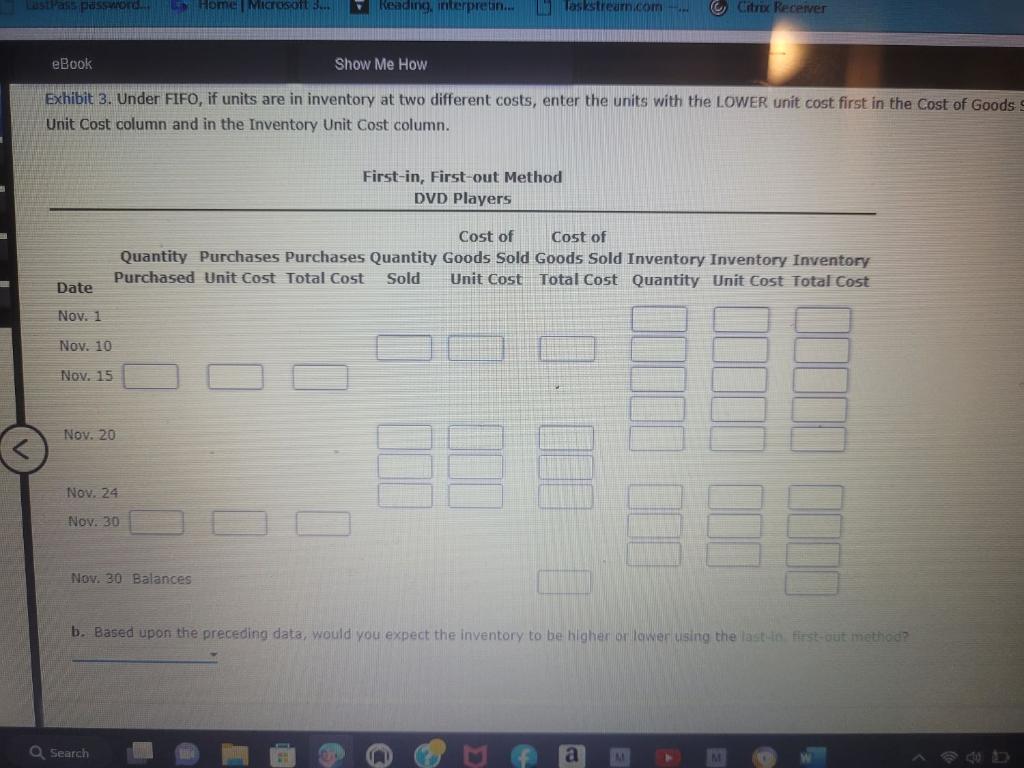interpretin...Taskstream.com eBook Show Me How Perpetual inventory using FIFO Beginning inventory, purchases,