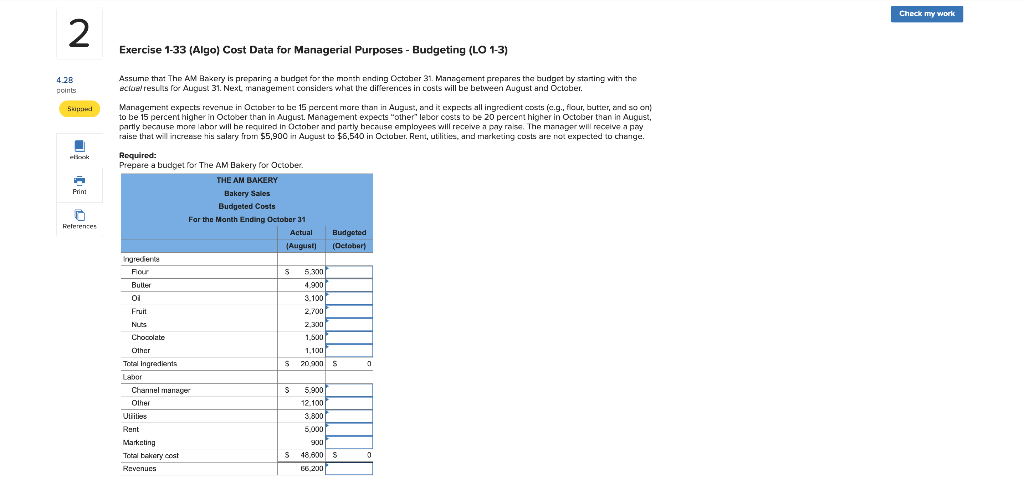 2 4.28 points Skipped etlook Exercise 1-33 (Algo) Cost Data for Managerial