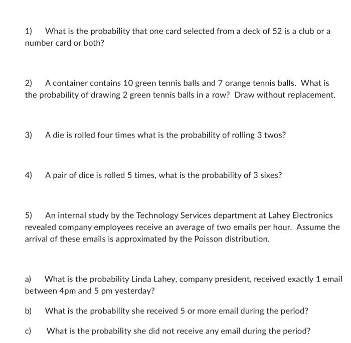 1) What is the probability that one card selected from a deck