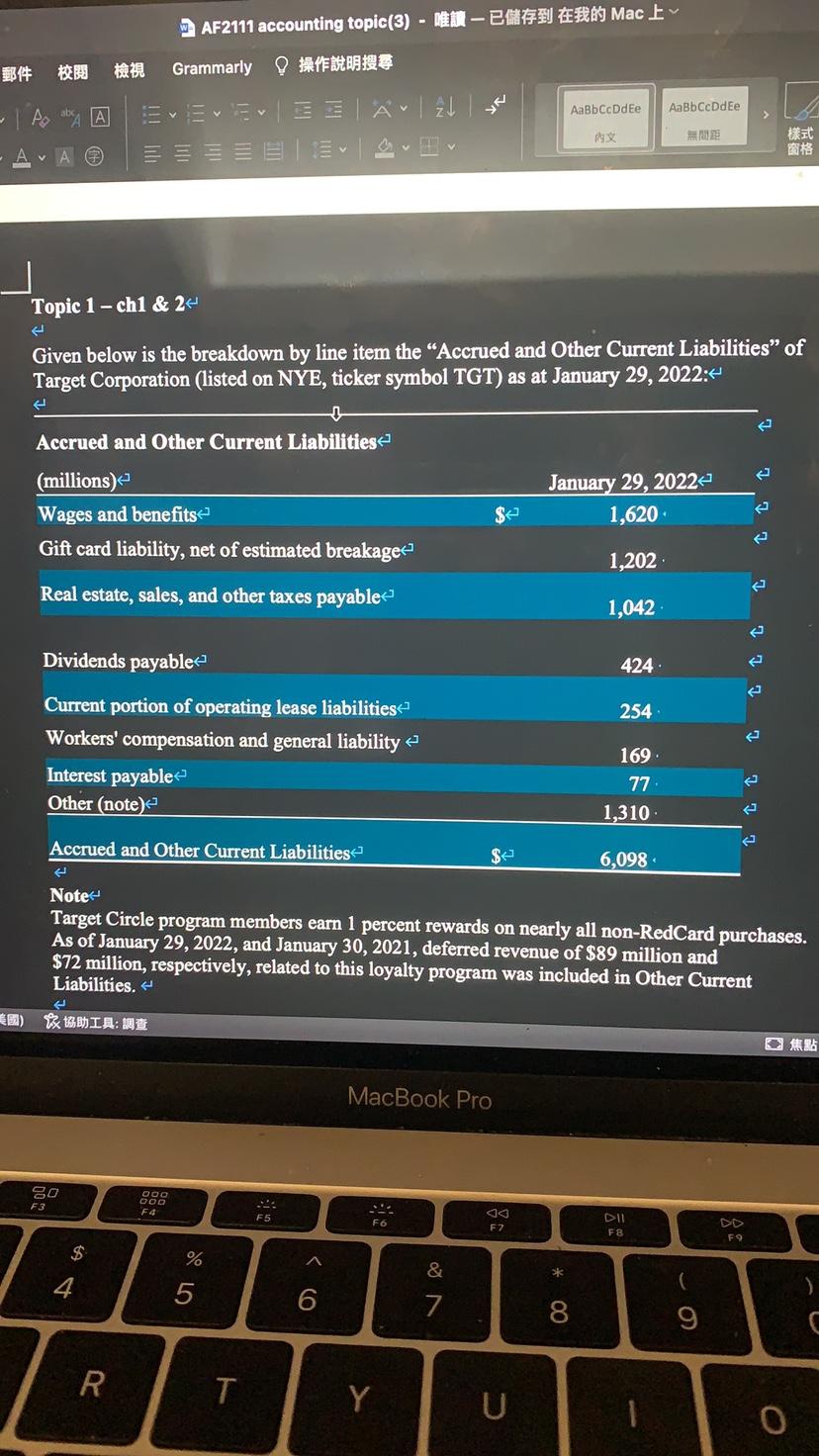 AF2111 accounting topic(3) - Mac ~ - ? Grammarly -Po abc AA
