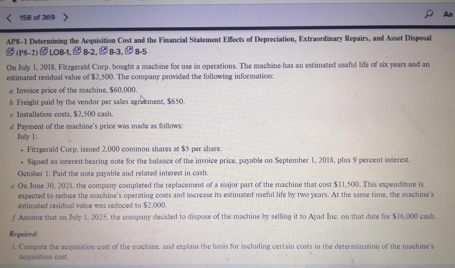 AP8-1 Determining the Acquisition Cost and the Financial Statement Effects of
