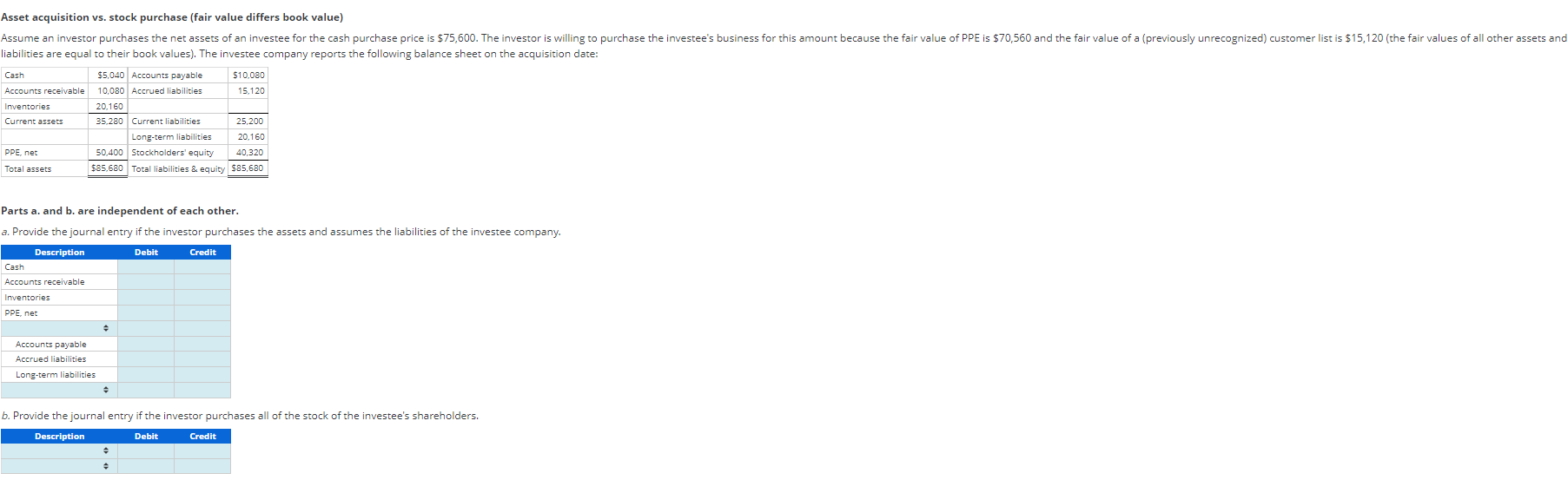 Asset acquisition vs. stock purchase (fair value differs book value) Assume an