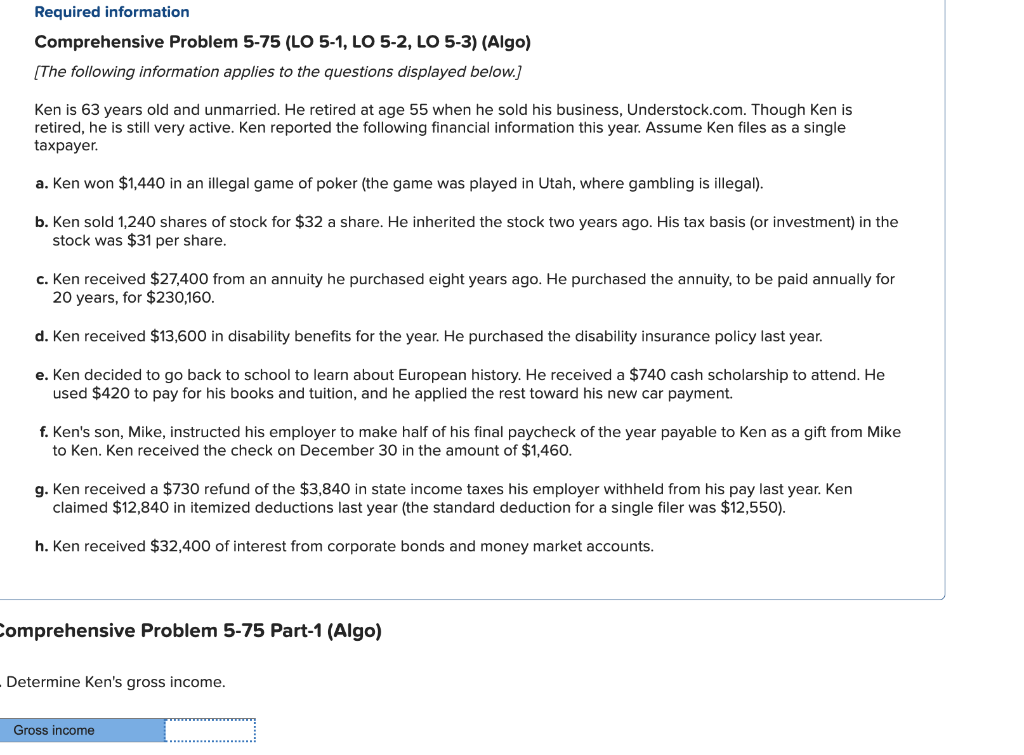 Required information Comprehensive Problem 5-75 (LO 5-1, LO 5-2, LO 5-3) (Algo)