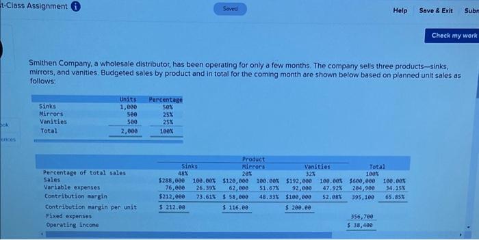 t-Class Assignment Saved Help Save & Exit Subm Check my work Smithen