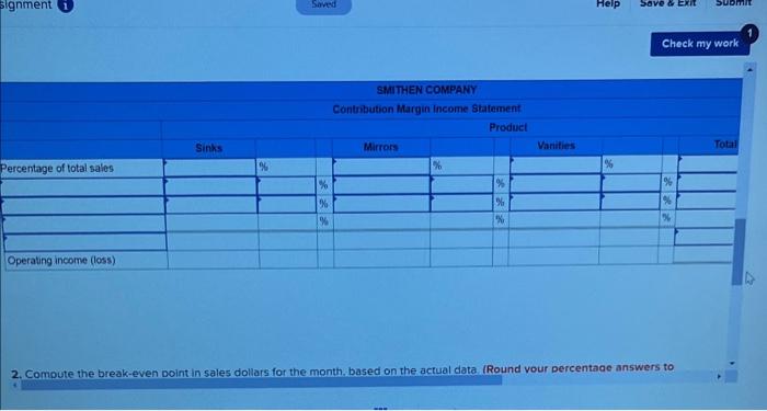 The company sells three products-sinks, mirrors, and vanities. Budgeted sales by product