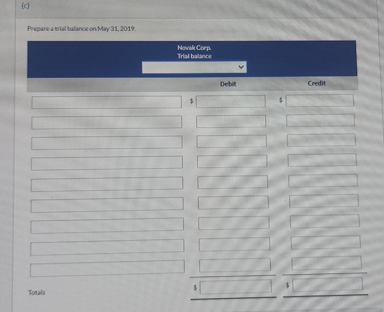 first month of operations of her business, Novak Corp., the following events