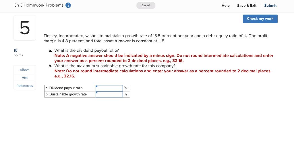 Ch 3 Homework Problems i 5 Saved Help Save & Exit Submit