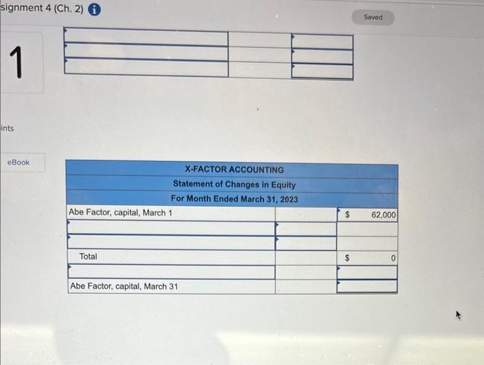 these activities during March 2023: March 1 Invested $50,000 in cash and