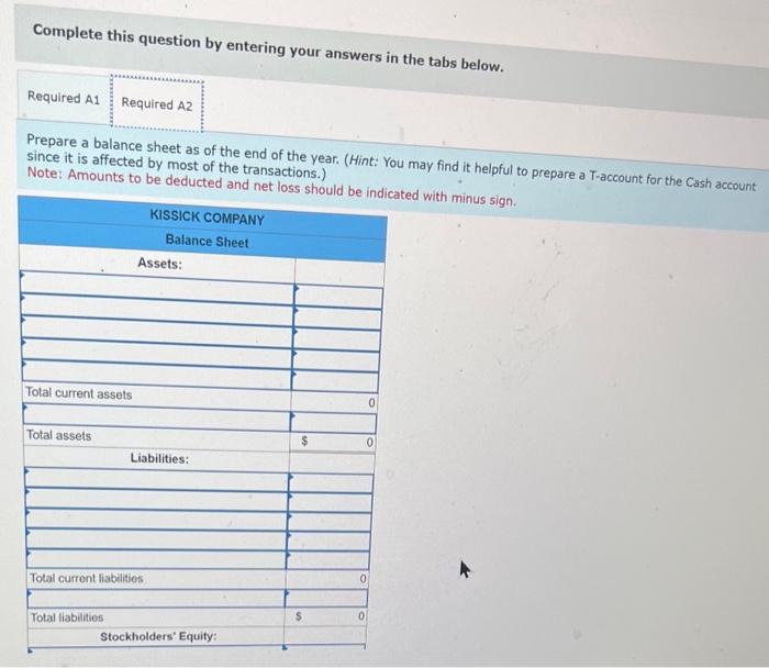 that occurred during the first year of operations at Kissick Company. a.