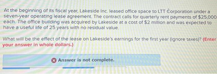 At the beginning of its fiscal year, Lakeside Inc. leased office space