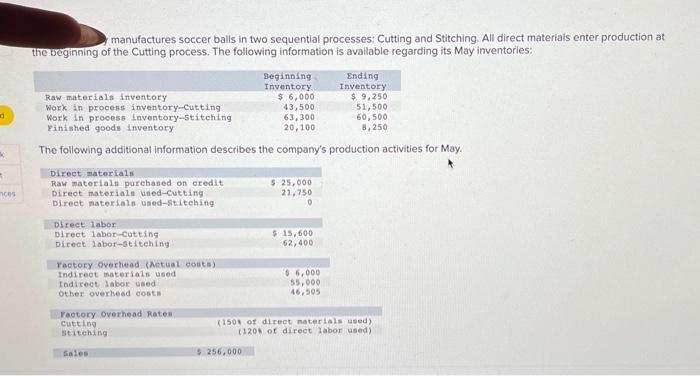 ki 1 ces manufactures soccer balls in two sequential processes: Cutting and