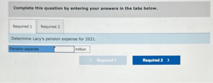 2021, Lacy received the following information: Projected Benefit Obligation Balance, January 1