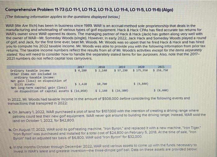 Comprehensive Problem 11-73 (LO 11-1, LO 11-2, LO 11-3, LO 11-4, LO