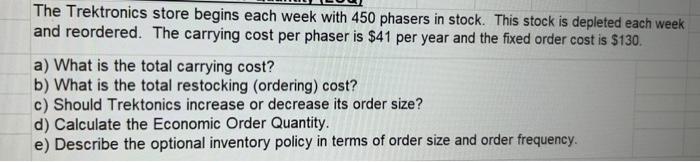 The Trektronics store begins each week with 450 phasers in stock. This
