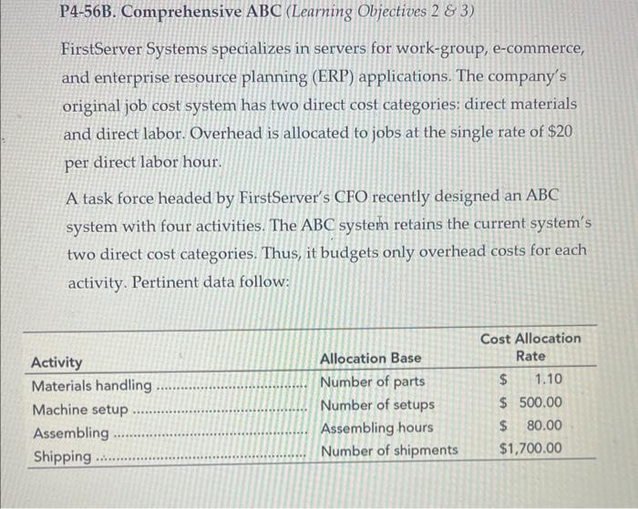 P4-56B. Comprehensive ABC (Learning Objectives 2 & 3) FirstServer Systems specializes in