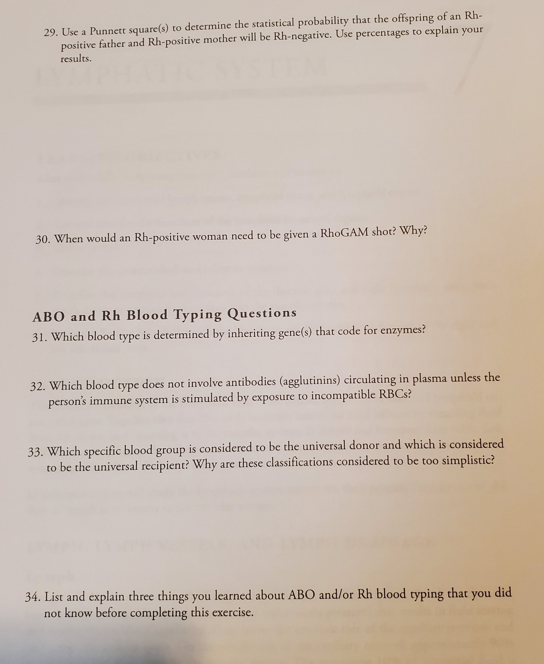 29. Use a Punnett square(s) to determine the statistical probability that the